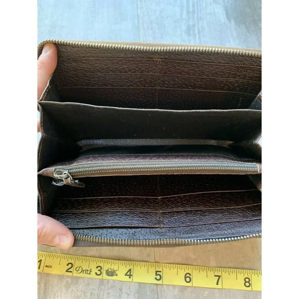 GUCCI GG Canvas Leather Zip Around Long Clutch Wallet Brown Designer - Picture 7 of 12